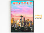 Seattle Poster • Printable Wall Art For World Traveller • Pink Orange Colorful  • Retro Vibrant Print • USA Travel Gift • Digital Download