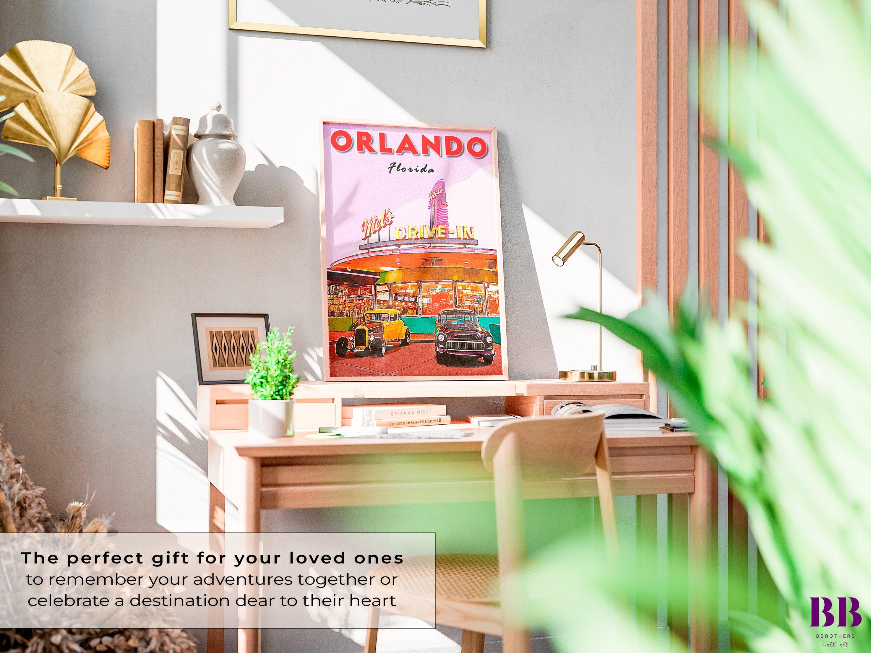 Orlando Printable Poster, Florida Theme Park Gift, Mel's Drive-In, Vintage Diner Wall Art, USA Travel Print, Retro 70s Download