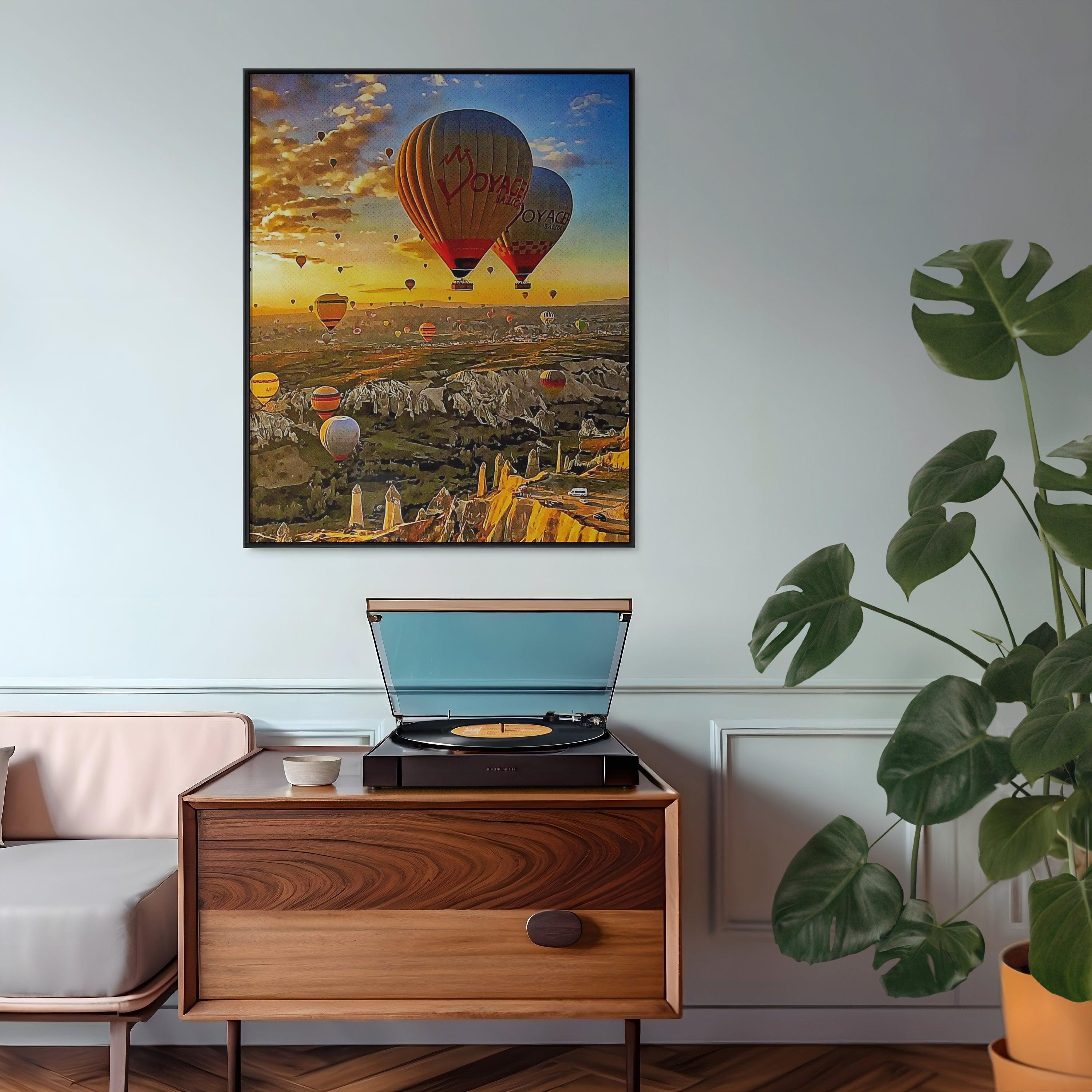 Balloon Travel Art, National Park Landscape, Turkey Colorful, Aesthetic Retro Poster, Poster Gift For Traveler, Sunset Sky Wall Decor