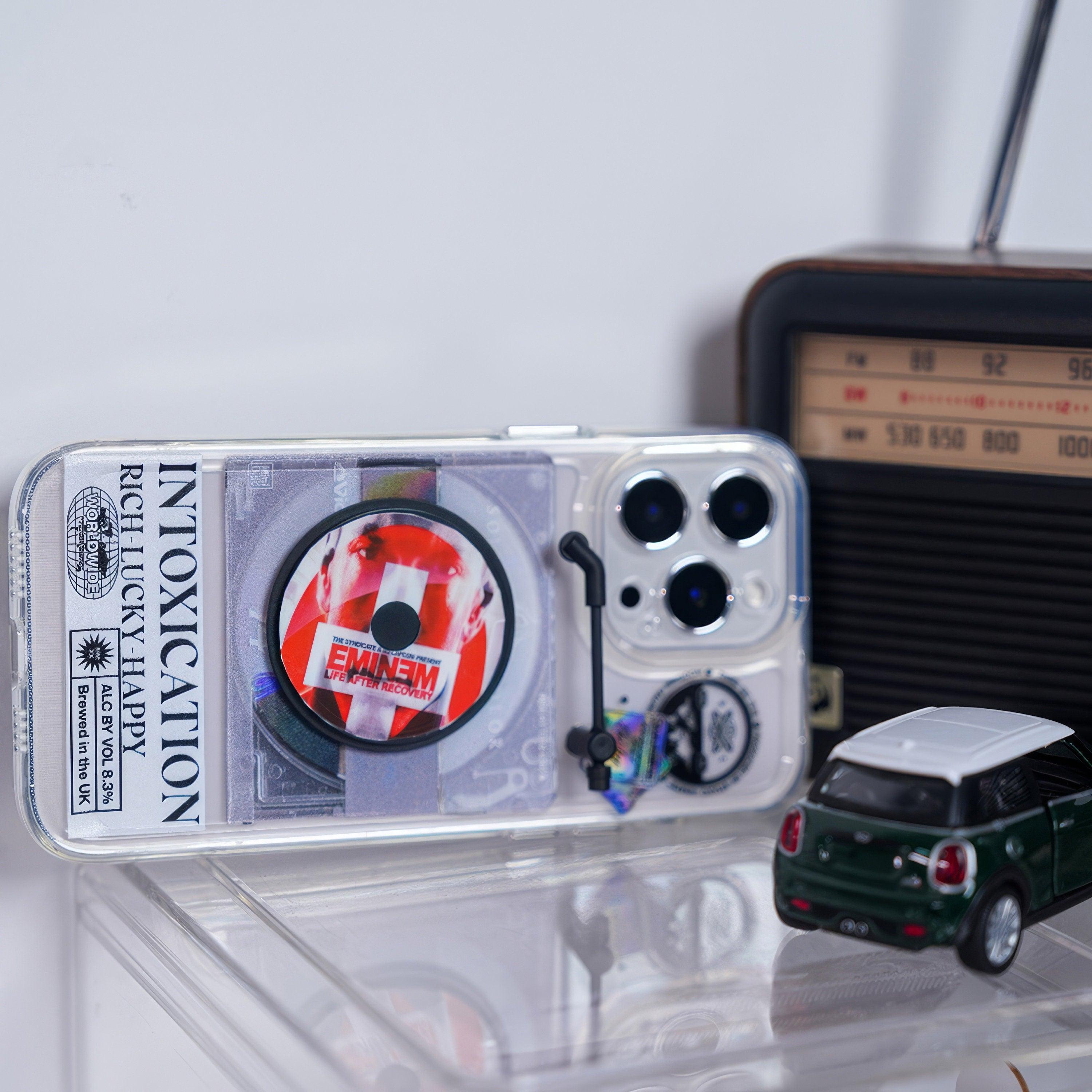 Rotating Vinyl iPhone Case, UNIQUE Music Lover Gift, 90s Nostalgia Gift, DIY Vinyl Custom, Retro CD, Vintage Phone case, Personalized Disk