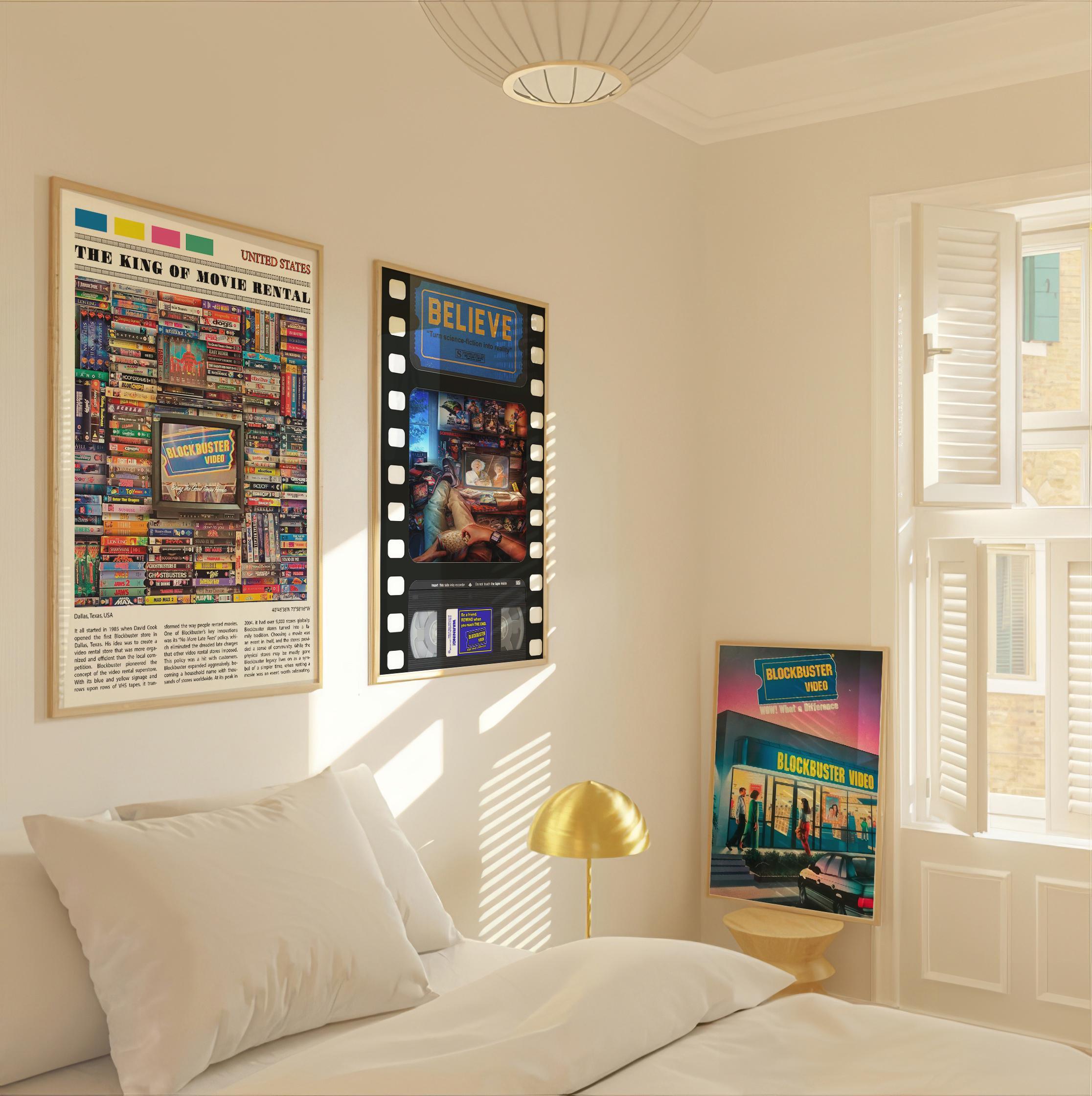 Blockbuster VHS Set Of 3 Poster, Film Collection Gift, Retro Movie Print, Nostalgia Collection, Aesthetic Retro Movie Poster Printable, 90s